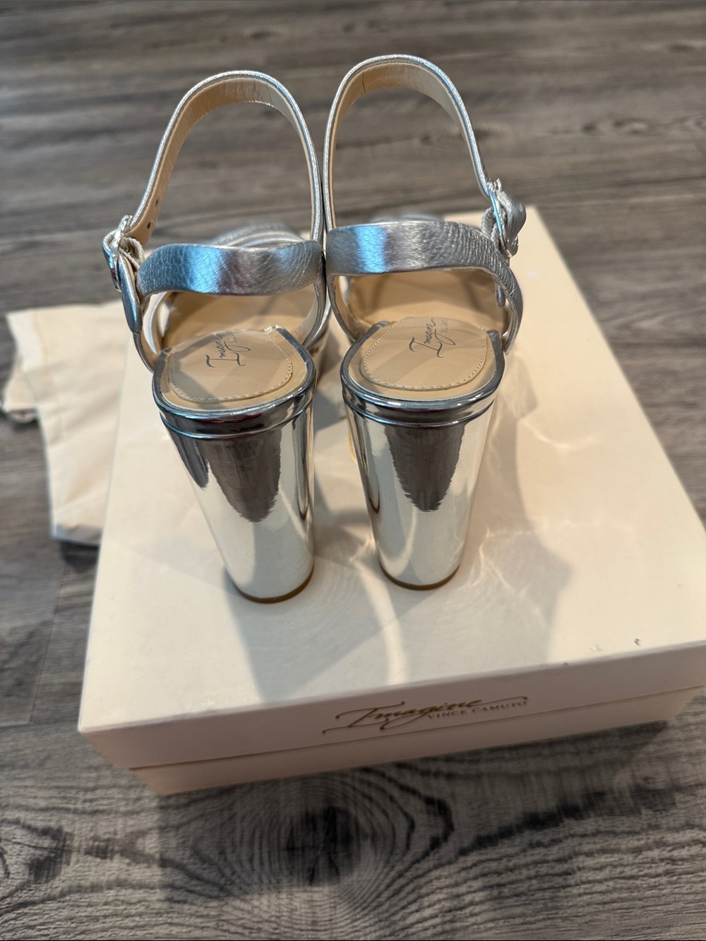 NWT Imagine by Vince Camuto Valora Silver Metallic Platform Block Heel Sandals - Picture 7 of 13